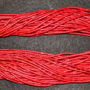 Glass Bead Necklace : Authentic Naga Heavy Red Multistrand Glass Bead Necklace #585