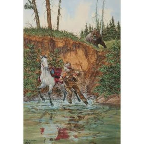 Western Artist, Ron Stewart, " A lot of Trouble", Water Color Painting, Ca 1980's, #1120
