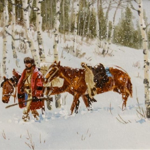 Western Artist Ron Stewart, Water Color Painting, "Lone Trapper", Ca Early 1970's # 815