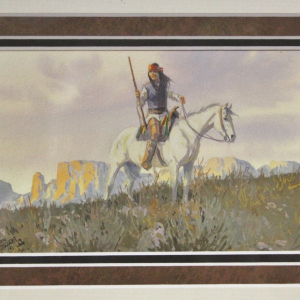 Ron Stewart: Western Artist, Ron Stewart "Mounted Indian", Water Color Painting, Signed Lower Left Hand Corner, Indian on Horse, #685