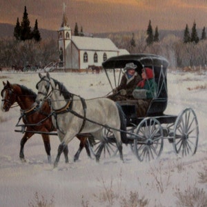Originele aquarel: Ron Stewart westerse kunstenaar, scheve boom kerstkaart, "A Buggy Ride Home", origineel, aquarel schilderij, #169