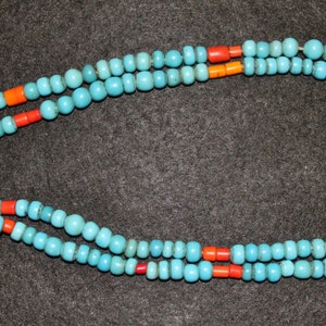 Glass Beads : Authentic Vintage Naga Turquoise Glass Bead and Brass Pendent Necklace #571