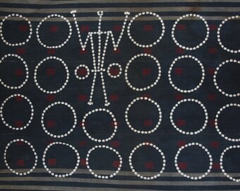 Hand Woven Fabric : Authentic Rare Chang Tribe Naga Warrior's Hand Woven Body Cloth Stitched Cowry Shell Single Circles Human Figure #651