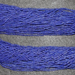Authentic Vintage Konyak Naga Long Navy Blue “Royal” Glass Bead Necklace with Shell Button #568
