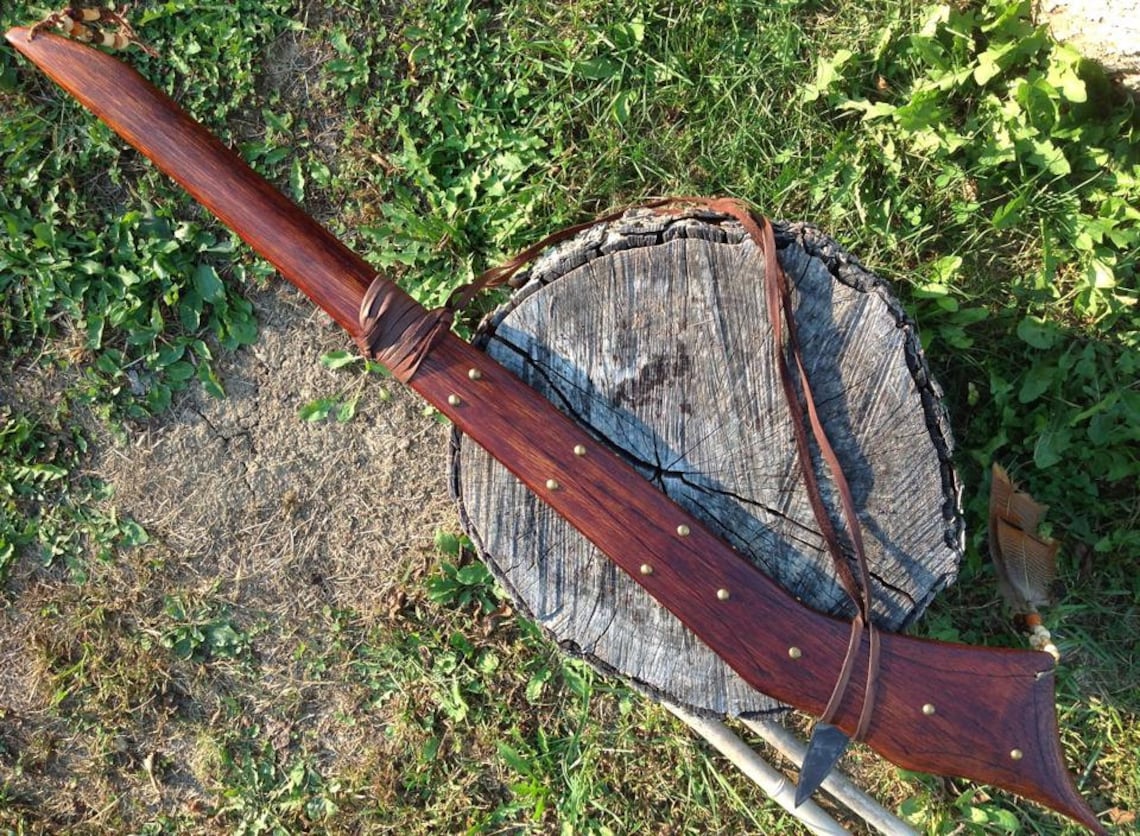 Gunstock War Club with Spike and Sling beaded brass tacks Etsy