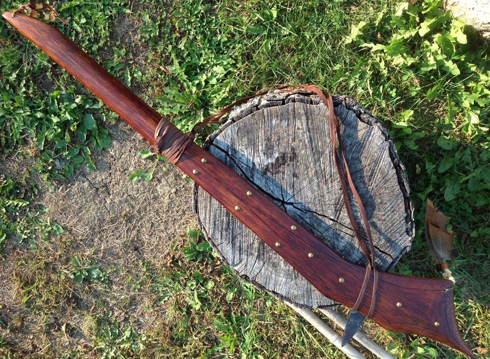Gunstock War Club with Spike and Sling beaded brass tacks Etsy