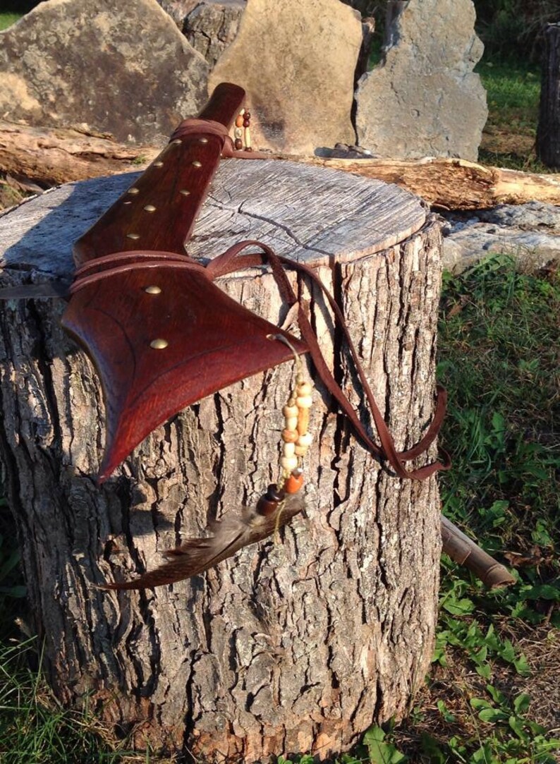 Gunstock War Club with Spike and Sling beaded brass tacks Etsy