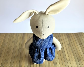Bunny Sewing Pattern Soft Toy In Linen Cotton DIY Gift For Baby Toddler Kid Woodland Animal PDF Sewing Pattern Cloth Doll With Dress Sewing