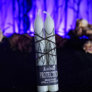 Protection Magick Sigil Witchcraft Handmade Beeswax Spell Chime Candles 4&quot; Set of 2 for gifts rituals spellwork witches pagans home decor