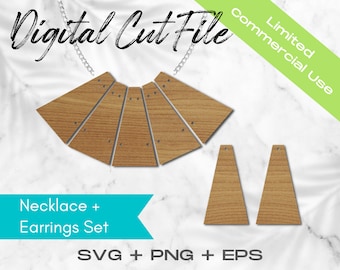 Laser Cut Jewelry Set, Glowforge Necklace File, Leather Necklace svg, Wood Wooden Earrings, Modern Geometric Necklace svg, Laser Necklace