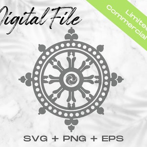 Dharma Chakra SVG, Buddhist Clipart, Dharma Chakra Silhouette Cut File, Dharma Chakra Cricut File, Commercial Use Svg Png Eps, Buddhism SVG