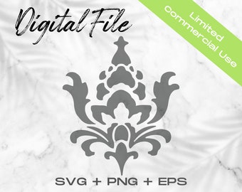 Damask SVG, Floral Clipart, Floral Accent Silhouette Cut File, Floral Cricut File, Commercial Use Svg Png Eps, Damask Clip Art, Embellish