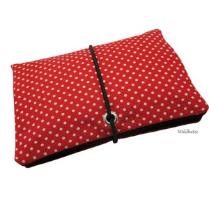 Blague à tabac, blague à tabac, sachet à rouler *Minidots rouge* avec 3 compartiments ou distributeur de papier à rouler Peut être personnalisé avec prénom brodé.
