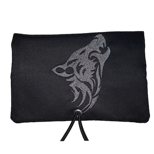 Tabaktasche Tabakbeutel Drehertasche *Wolf* mit 3 Fächer oder Blättchenspender bestickt