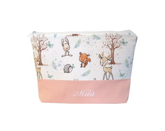 Toiletry bag / diaper bag * forest animals *, personalized with children's names