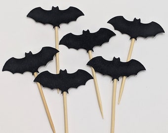 Bat pick, bat cupcake topper, black decoration, Halloween party, Halloween decoration, food pick, appetizer pick, topper, black bat, topper