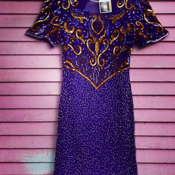 80s Laurence Kazar Beaded & Sequined Dress | LSU C