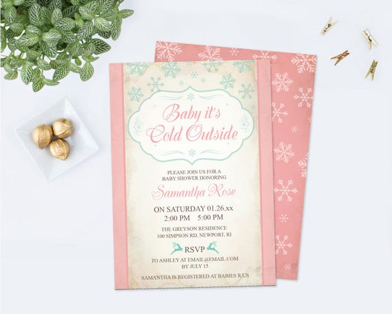 Baby Its Cold Outside Customizable Invitation Acrobat Template, Editable Text, Pink, DIY Invitation, Winter Baby Shower, Baby Sprinkle Il_570xn