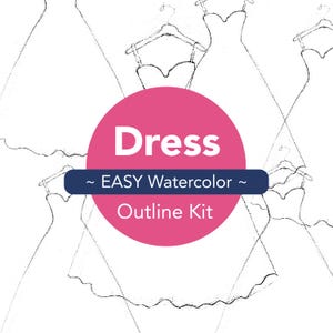 Watercolor Painting Beginner Practice Worksheet Dress Outlines – Downloadable Sketch & Black Outline for Watercolor Painting Tutorials