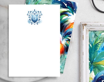 Thank You Note Card Personalized Blue Watercolor Crest Vibrant Bold Colorful Key West Florida Beach Inspired Art