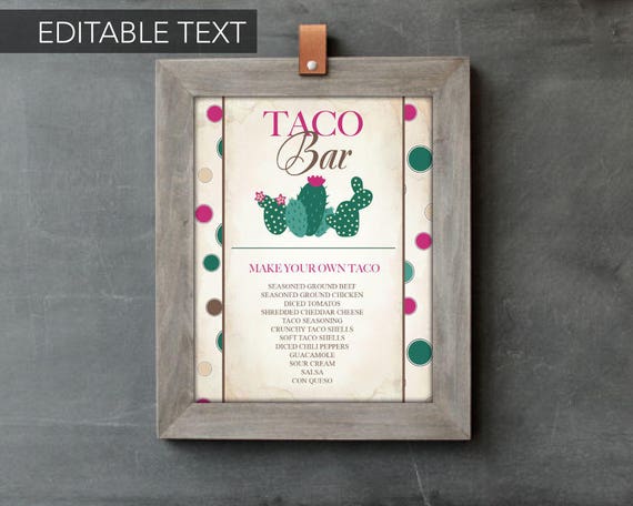 Cactus Party Decorations Diy Printouts Taco Bar Sign Editable