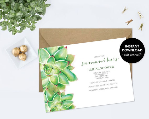 BRIDAL SHOWER INVITATION Succulent, Bridal Shower Editable, Wedding Shower Invitation Template pdf Printable Invitation, Instant Download Il_570xn