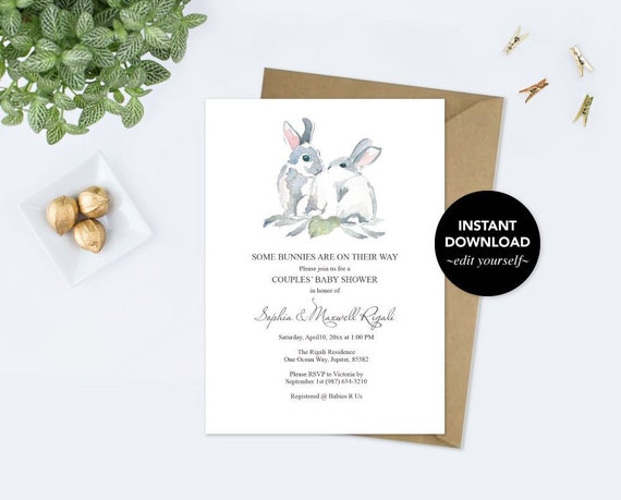 Bunny Baby Shower Invitation Gender Reveal Editable Pdf Template Bunny Baby Shower Invitation Gender Reveal Editable Pdf Template