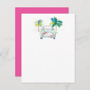 Thank You Note Card Tropical Watercolor Car Vibrant Fuchsia Pink Colorful Key West Florida Beach Inspired Art image 5