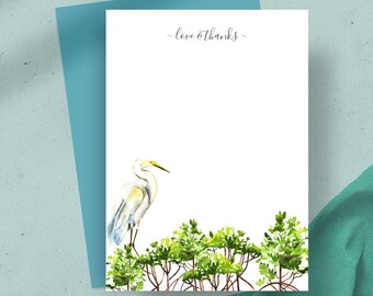 Thank You Note Card Tropical Watercolor Great White Heron Bird and Mangroves Florida Keys and Key West