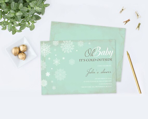 Baby Shower Invitation, DIY Invitation Template Editable Text Winter Green Baby Its Cold Outside, Gender Neutral Invite, Customizable Text Il_570xn