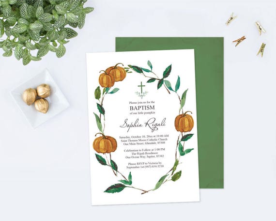 fall pumpkin baptism invite template baptism invitation