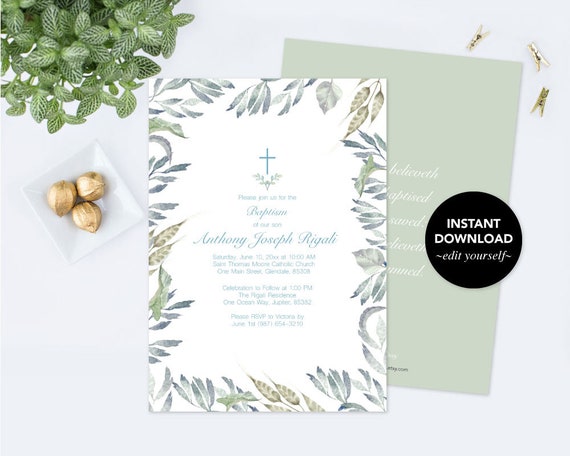 customizable text baptism invitation boys baptism diy do it yourself baptism invitation
