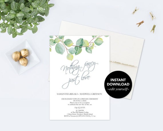 Elopement Reception Invitation, Downloadable, We Tied The Knot, Reception Only Wedding Invitation Announcement, Printable Template, Greenery Il_570xn