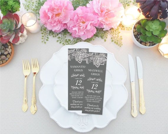 Grey Photo Booth Place Card Template Wedding Place Cards Favors