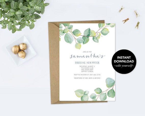 BRIDAL SHOWER INVITATION Eucalyptus, Bridal Shower Editable, Wedding Shower Invitation Template pdf Printable Invitation, Instant Download Il_570xn