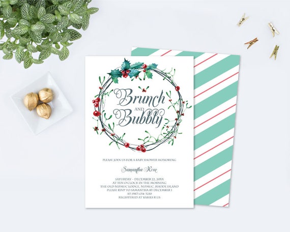 Edit Now Brunch and Bubbly Christmas BRIDAL SHOWER Invitation Template PDF, Best Selling Invite, Editable Instant Download, December Party Il_570xn