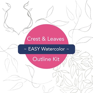 Watercolor Practice Worksheet Crest and Leaves Outlines – Downloadable Sketch & Black Outline for Watercolor Painting Tutorials