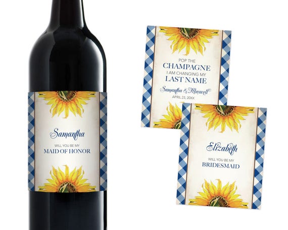 downloadable sunflower wine labels bridesmaid proposal printable will