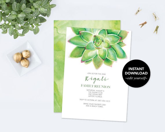 Download Family Reunion Invitation, Editable PDF Template, Succulent Picnic Party Invite, Coastal Family Picnic, Summer Party, Block Party Il_570xn
