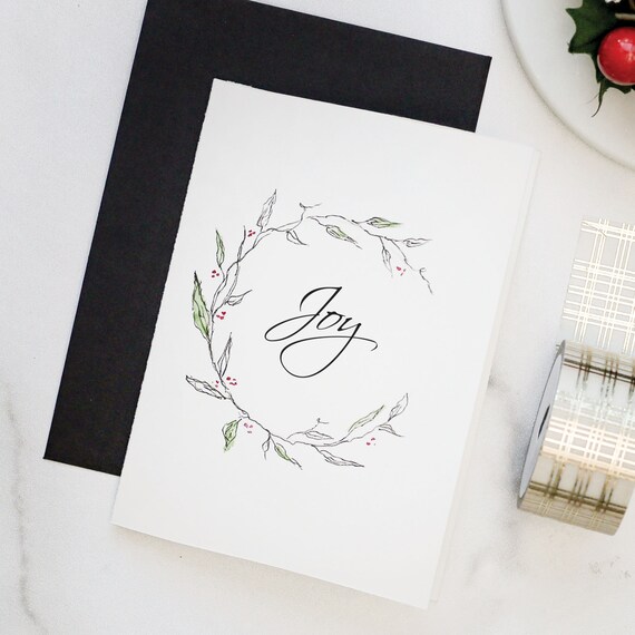 Hand Painted Watercolor CHRISTMAS CARDS Wreath Custom Hand | Etsy