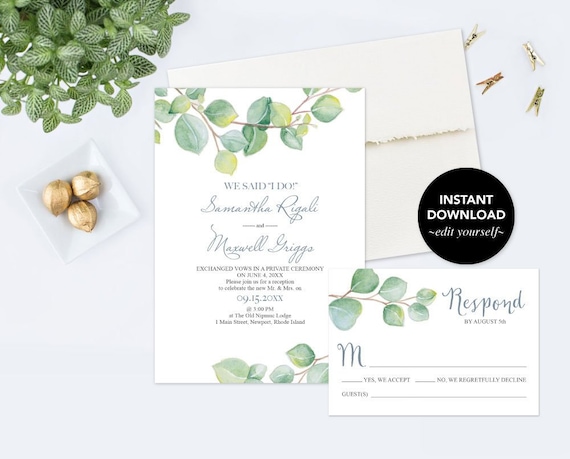 Elopement Reception Invitation Downloadable We Tied The Knot