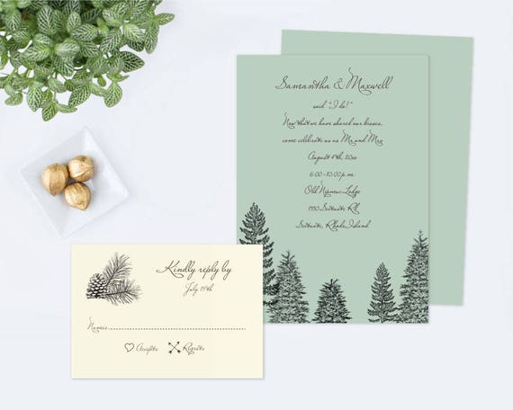 Instant Download Rustic Wedding Invitation Template, Woodland Wedding Invites, Wedding Template, Editable Text Invitation Template, PDF File Il_570xn