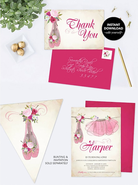 Pink BBQ Bunting Party Thank You Cards 