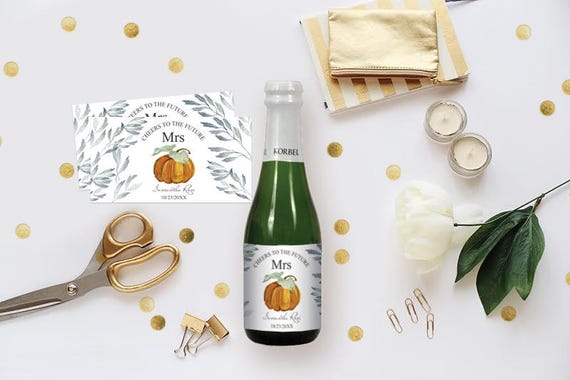 FALL CHAMPAGNE LABELS, Pumpkin Cheers To The Future Mrs Champagne Favors, Bridal Shower Champagne Labels, Mini Champagne, diy Wine Labels Il_570xn