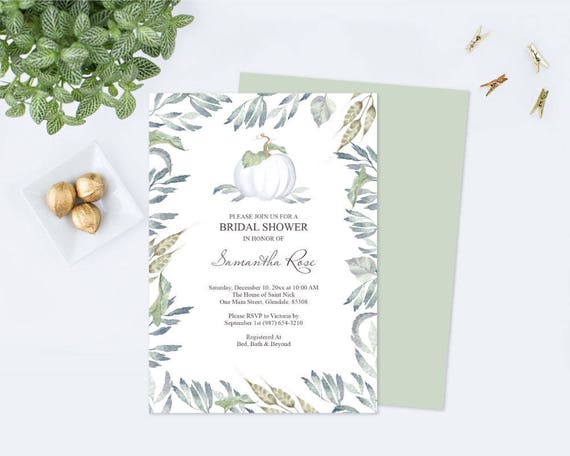 Edit Now FALL BRIDAL SHOWER Invitation, Pumpkin, Boho, Edit Yourself, Watercolor White Pumpkin Invitation, Wedding Shower, Instant Download Il_570xn