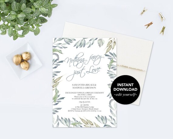 Elopement Reception Invitation Downloadable We Tied The Knot
