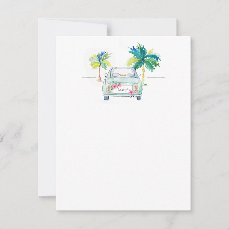 Thank You Note Card Tropical Watercolor Car Vibrant Fuchsia Pink Colorful Key West Florida Beach Inspired Art image 2