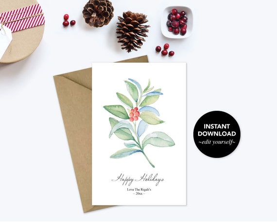 Download Merry Christmas Greetings Holiday Cards Editable Text Thank You Card Printable Template Watercolor Christmas Card Set Xmas Card By Vg Invites Catch My Party