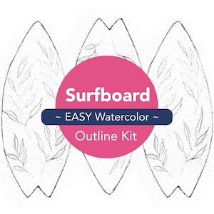 Surfboard Watercolor Practice Worksheet – Downloadable Sketch Black Outline for Watercolor Painting Tutorials | Watercolor Practice Video