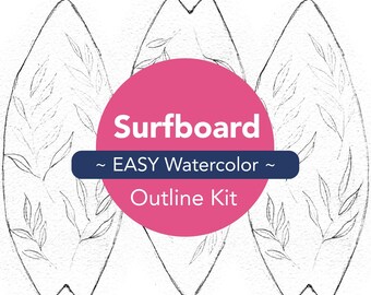 Werkblad aquareloefening surfplank: zelfstudie schilderen (downloadbare pdf- en jpg-bestanden)